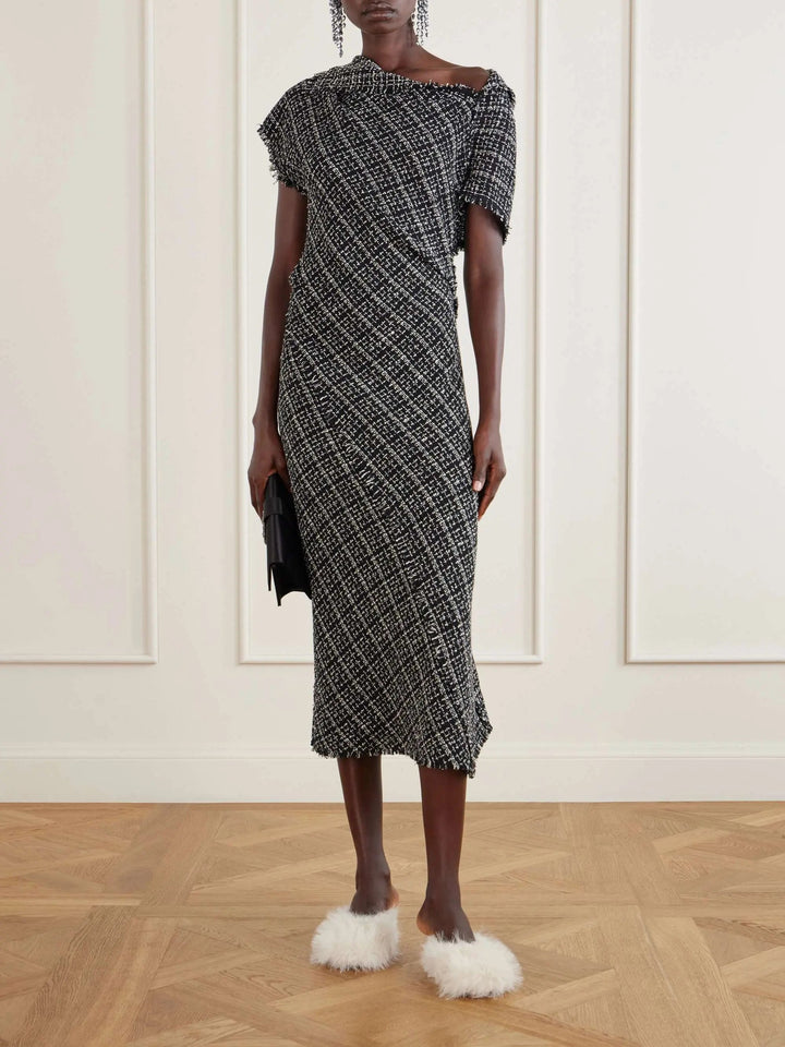 Cotton-blend tweed midi dress