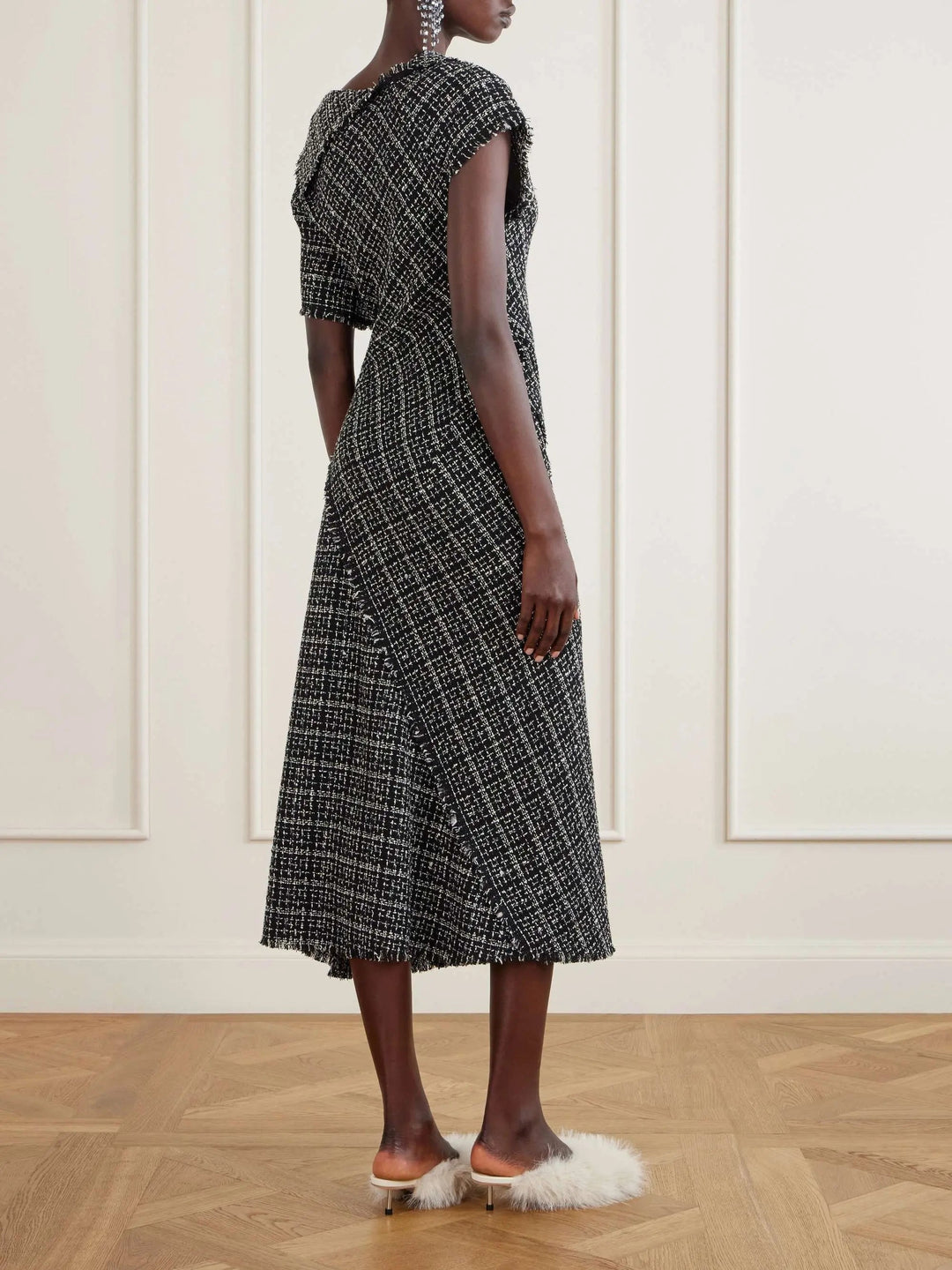 Cotton-blend tweed midi dress