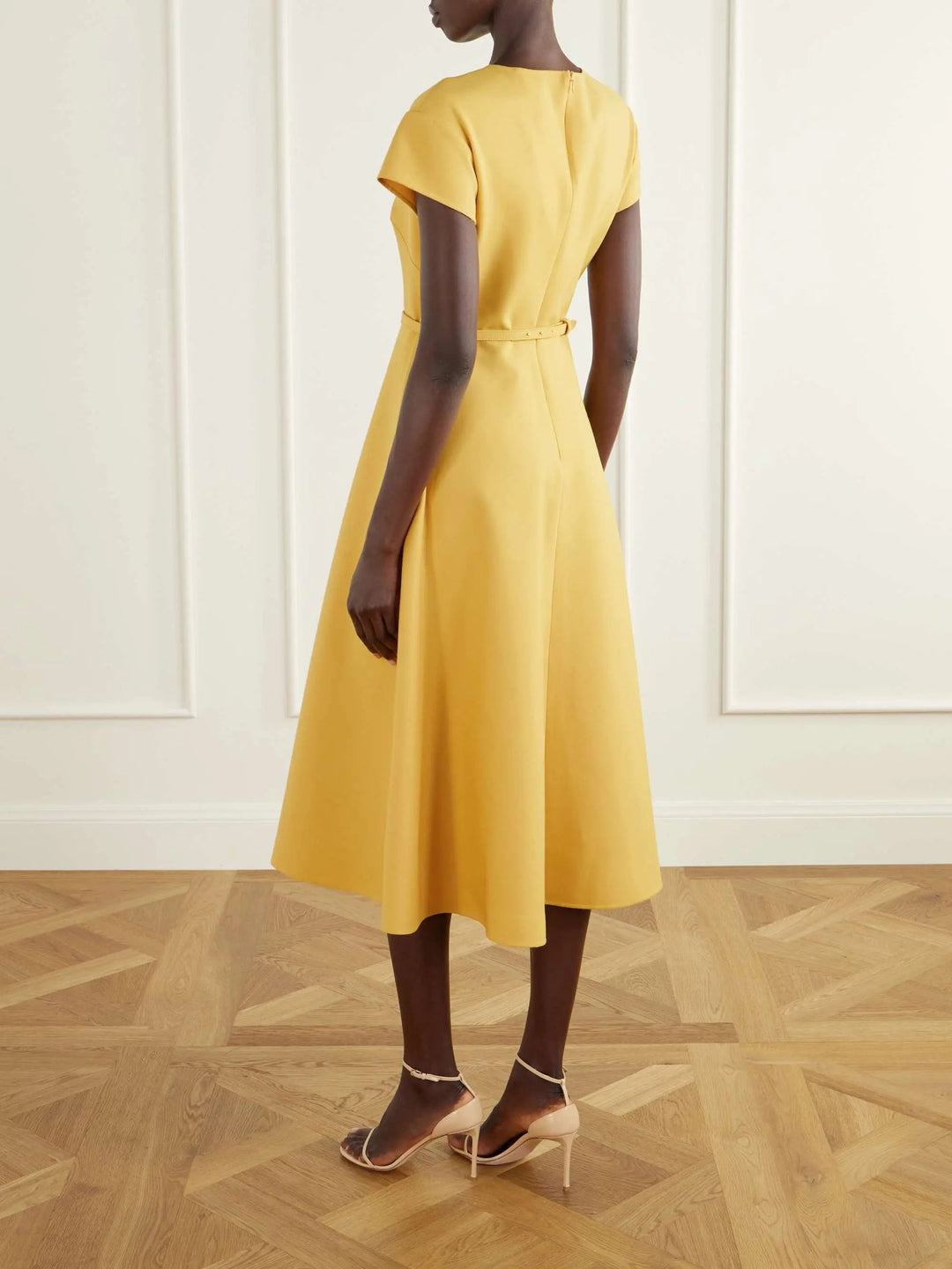 Belted wool-blend midi dress