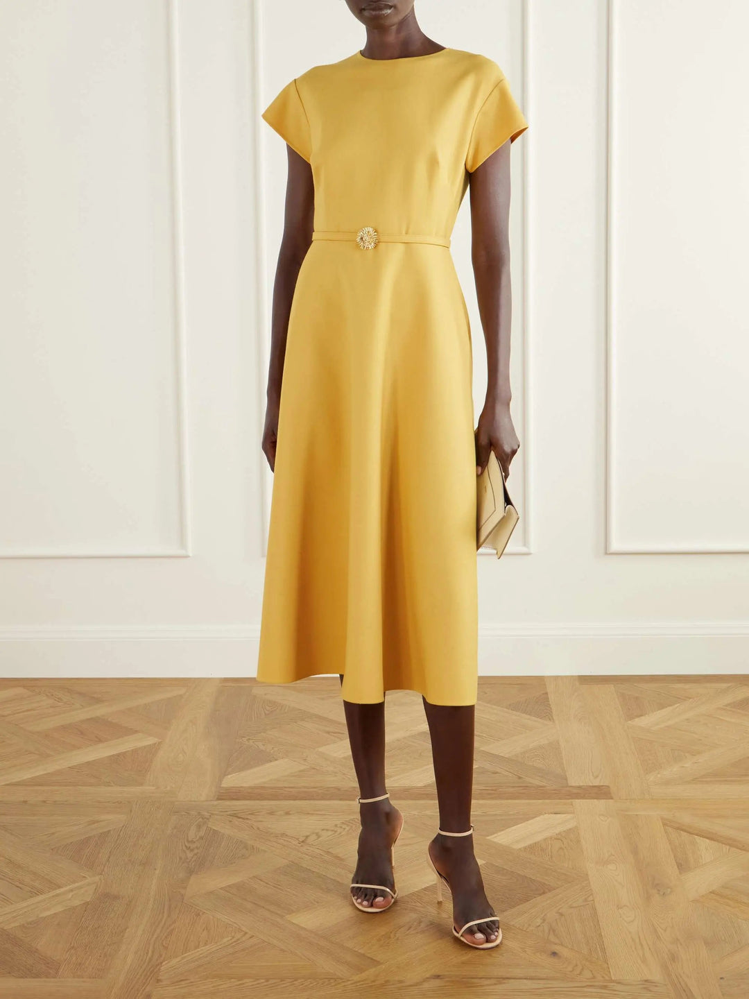 Belted wool-blend midi dress