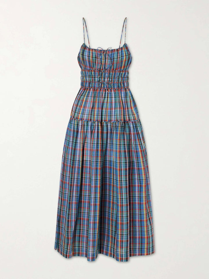 Checked organic cotton midi dress