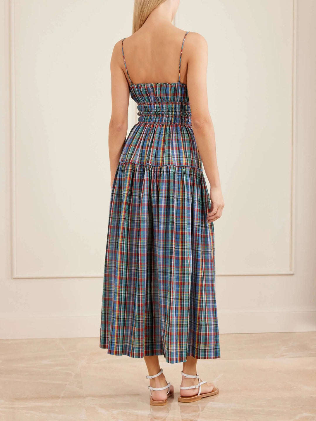 Checked organic cotton midi dress