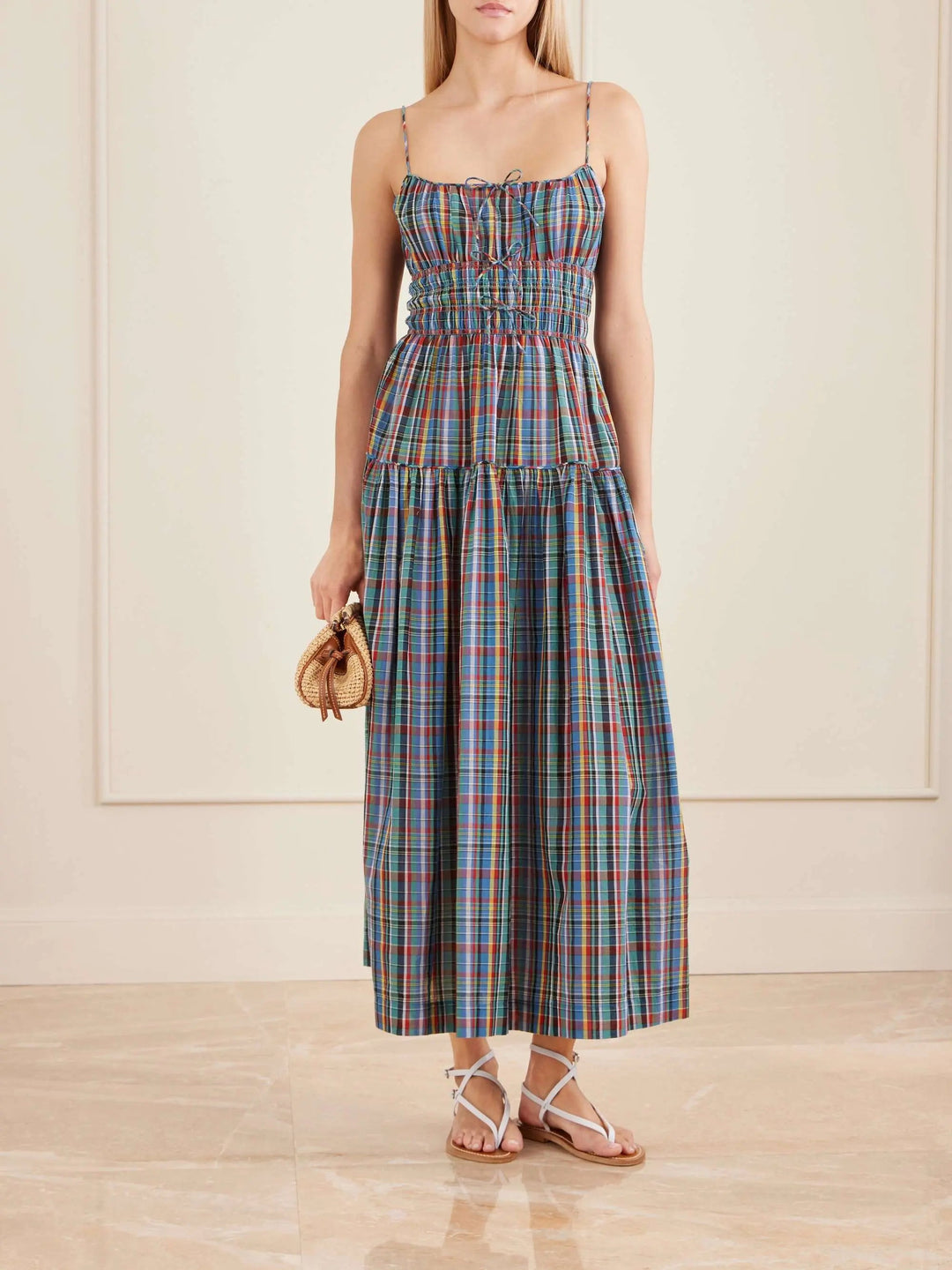 Checked organic cotton midi dress