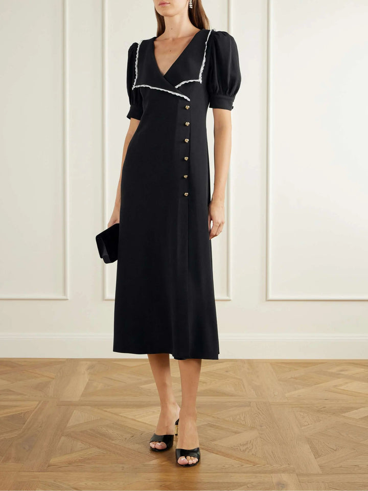 Lace-trimmed midi dress