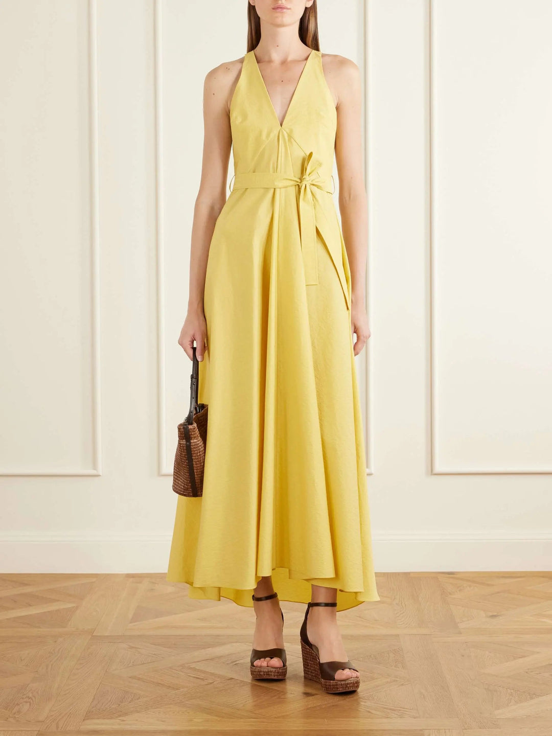 Belted cotton-blend midi dress