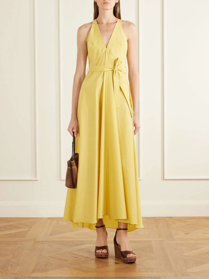 Belted cotton-blend midi dress