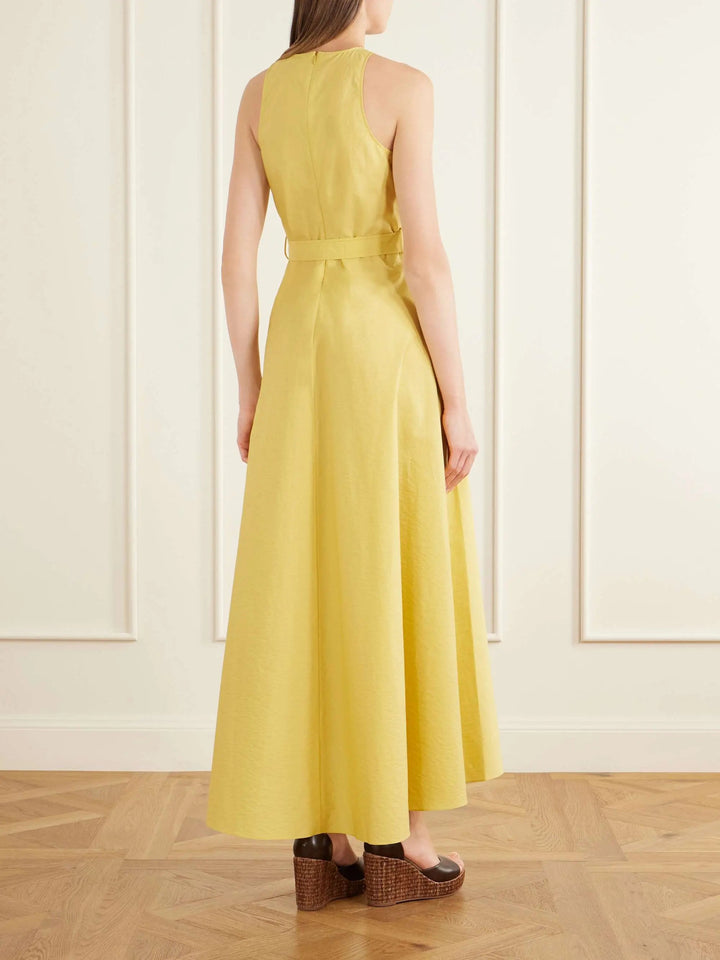 Belted cotton-blend midi dress