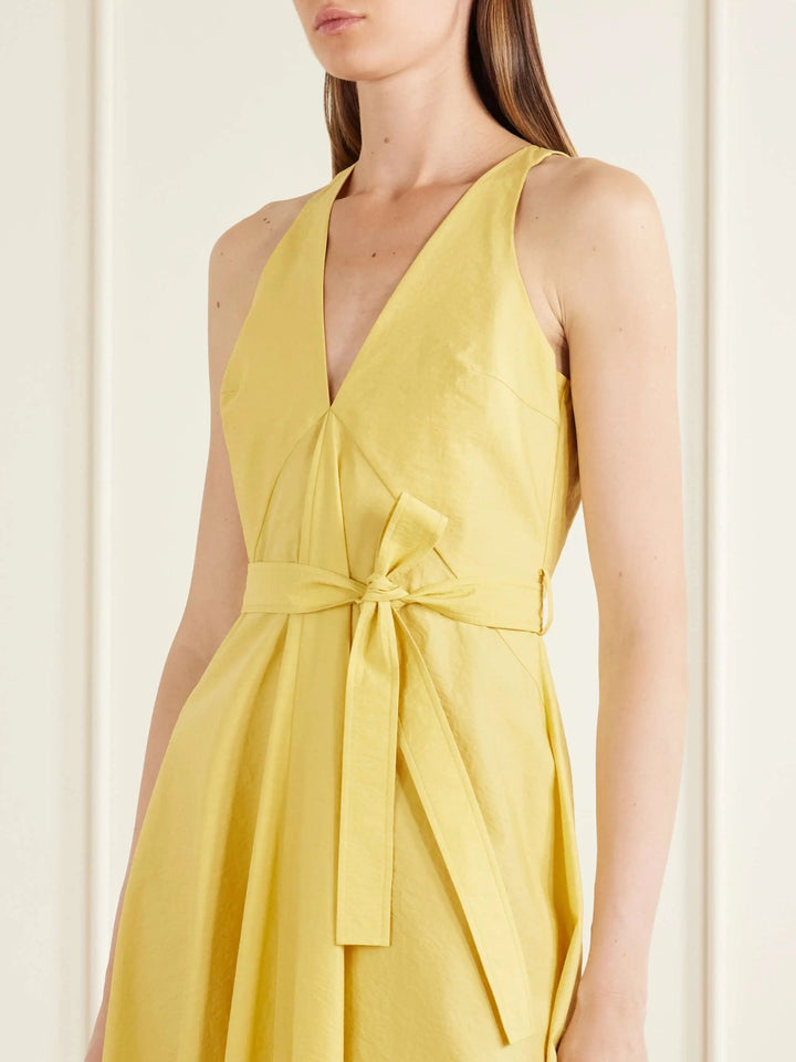Belted cotton-blend midi dress