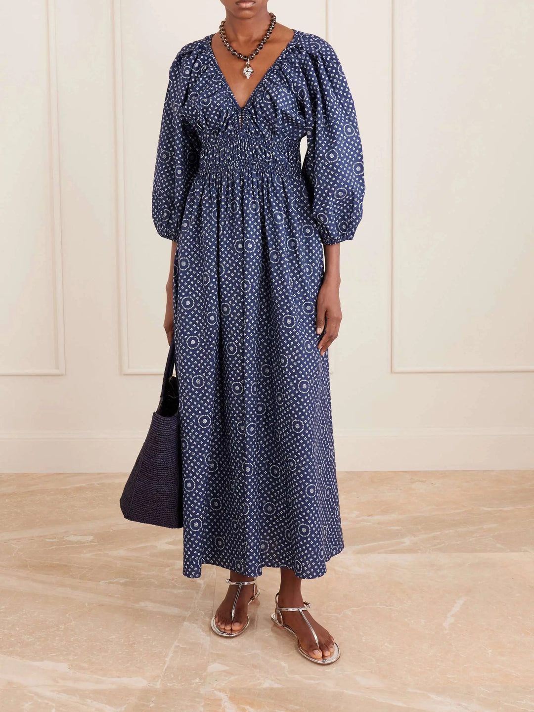 Print organic cotton midi dress