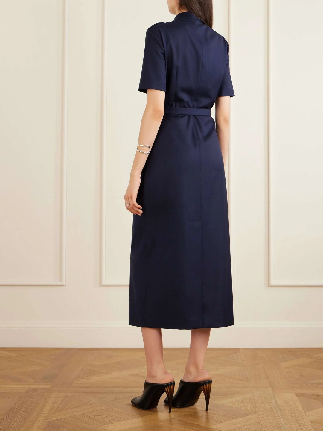Belted pleated midi dress