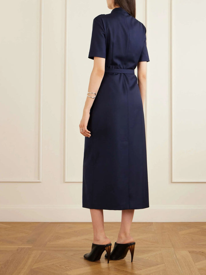 Belted pleated midi dress
