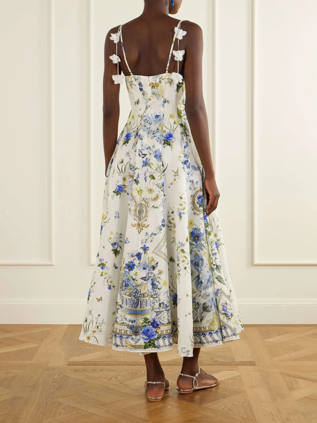 Floral-print linen and silk-blend midi dress