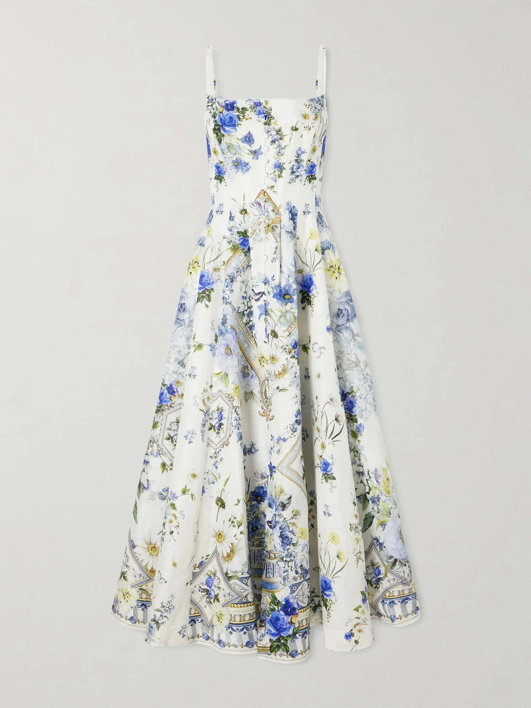 Floral-print linen and silk-blend midi dress