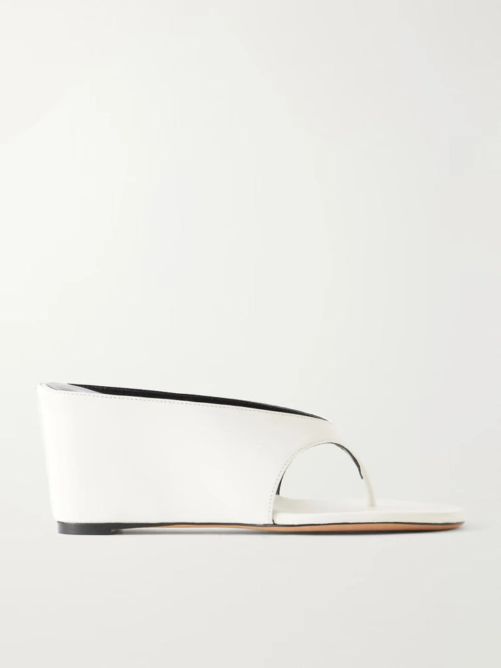 Leather wedge sandals White