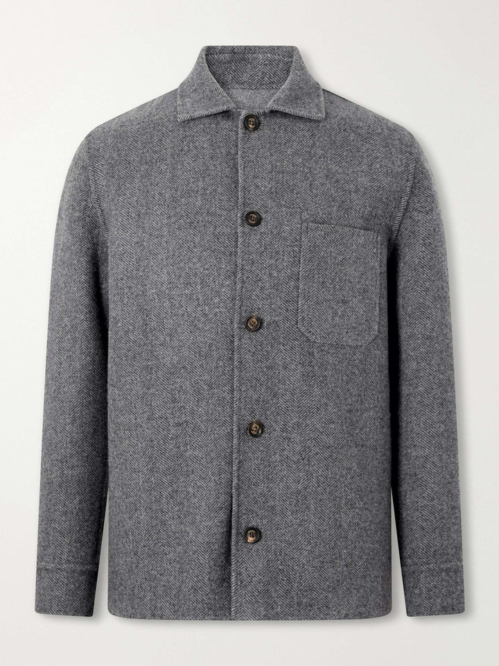 Herringbone Wool and Cashmere-Blend Overshirt