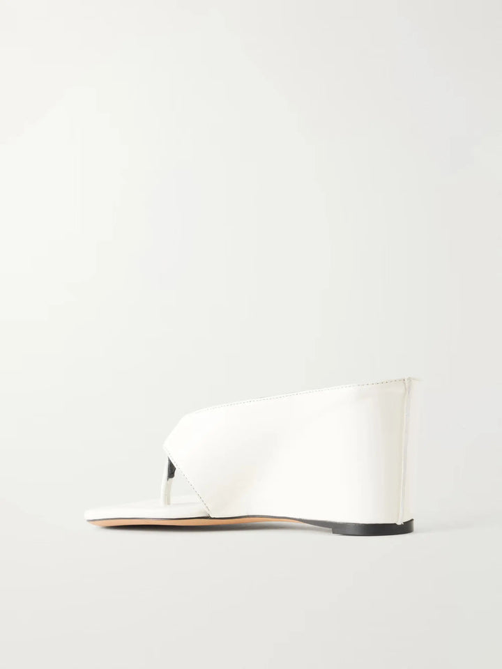 Leather wedge sandals White