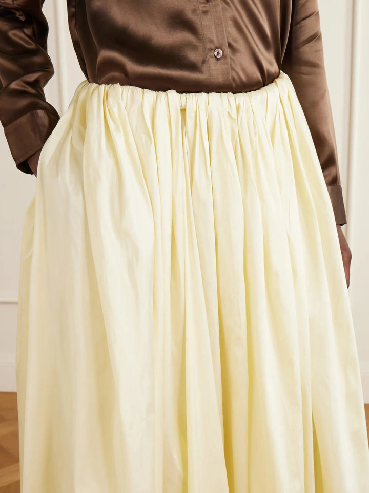 Pleated duchesse-satin midi skirt
