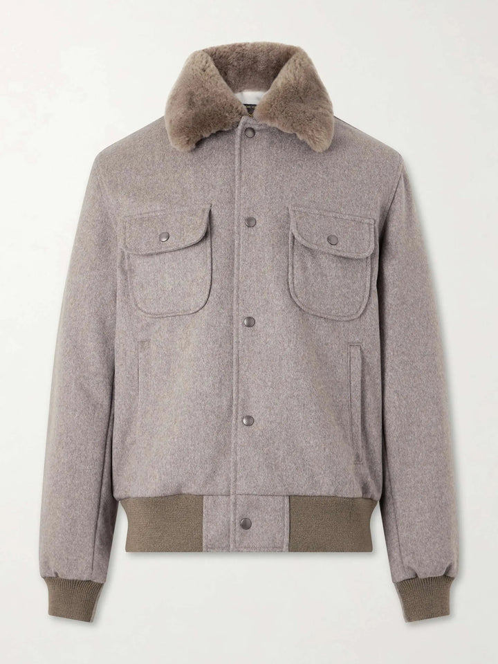 Sherling Trim Wool Bomber Jacket