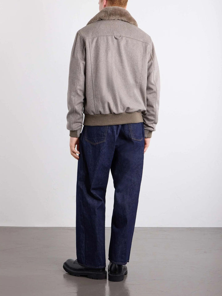 Sherling Trim Wool Bomber Jacket