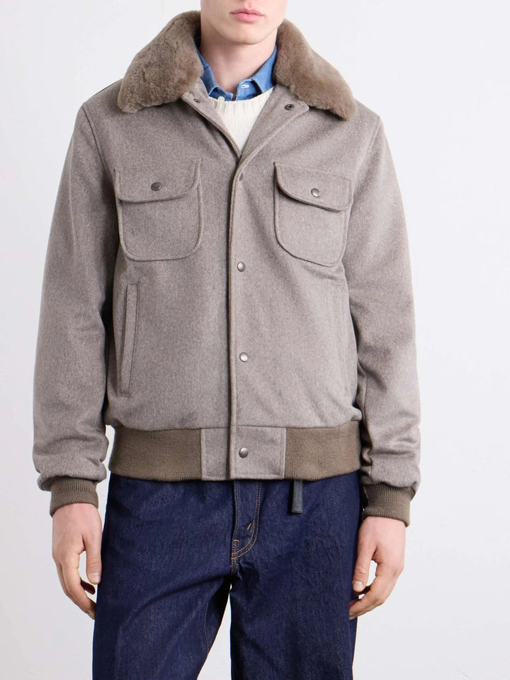 Sherling Trim Wool Bomber Jacket
