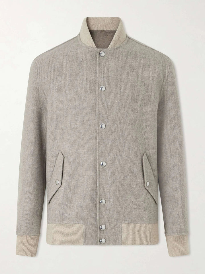 Wool Herringbone Bomber Jacket