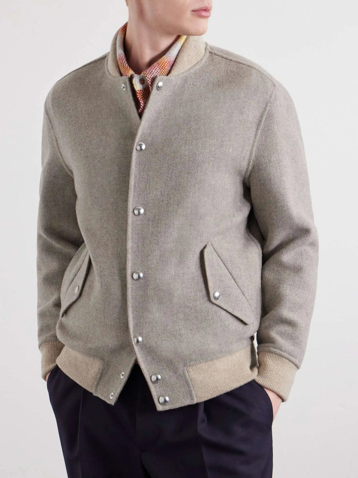 Wool Herringbone Bomber Jacket