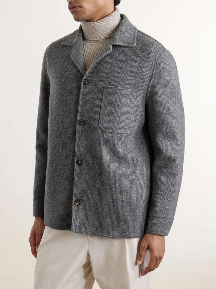 Herringbone Wool and Cashmere-Blend Overshirt