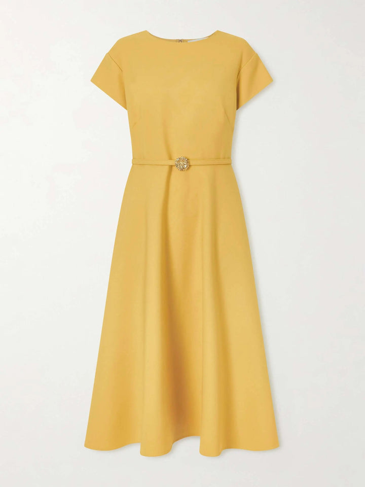Belted wool-blend midi dress
