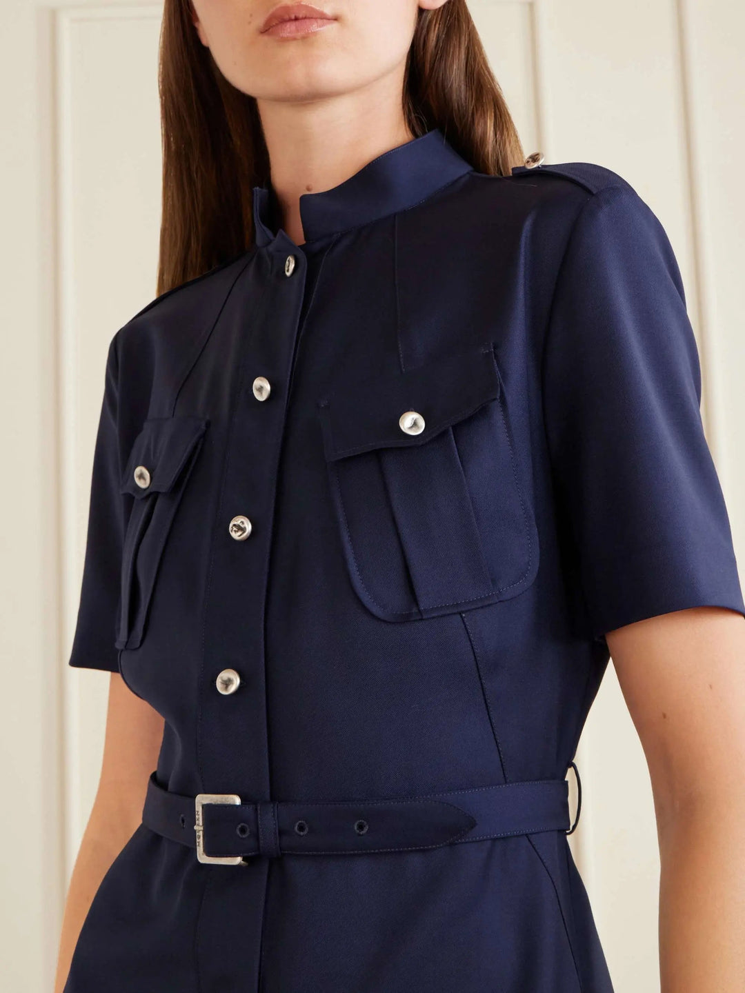 Belted pleated midi dress