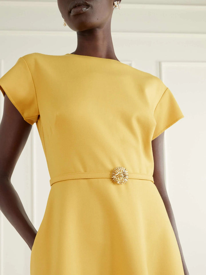 Belted wool-blend midi dress