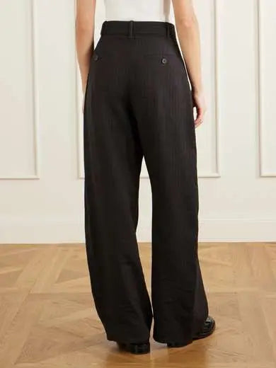 Cotton and linen-blend wide-leg pants