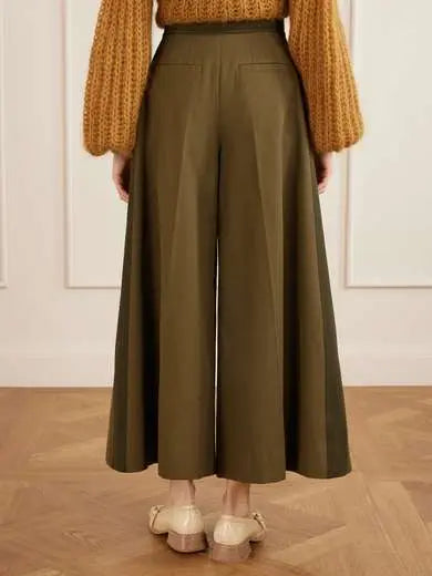 pleated cotton-twill wide-leg pants