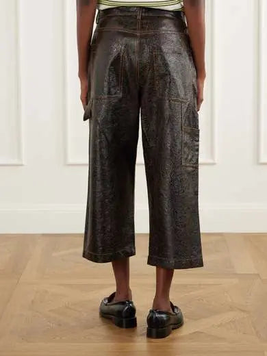 Leather wide-leg pants