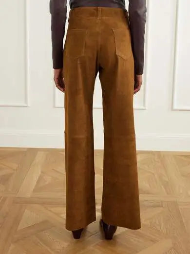 Cropped suede wide-leg pants