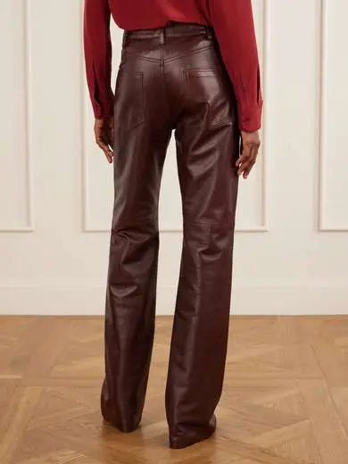 Leather straight-leg pants