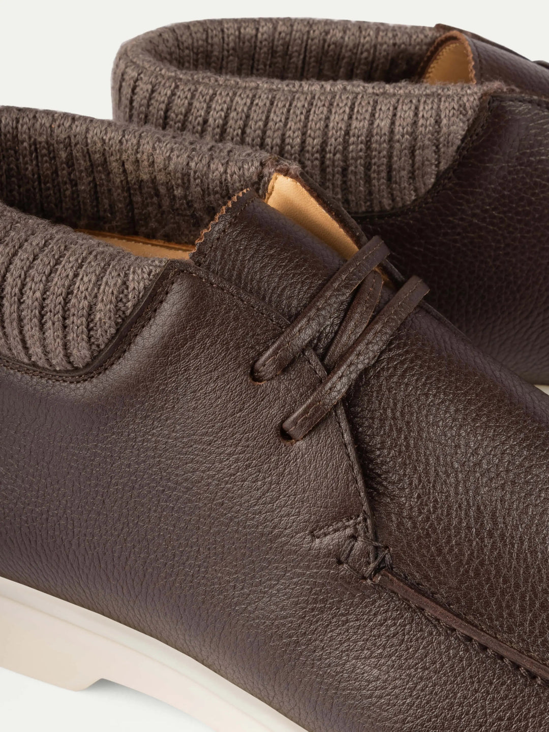 Leather High Laces Loafers Brown