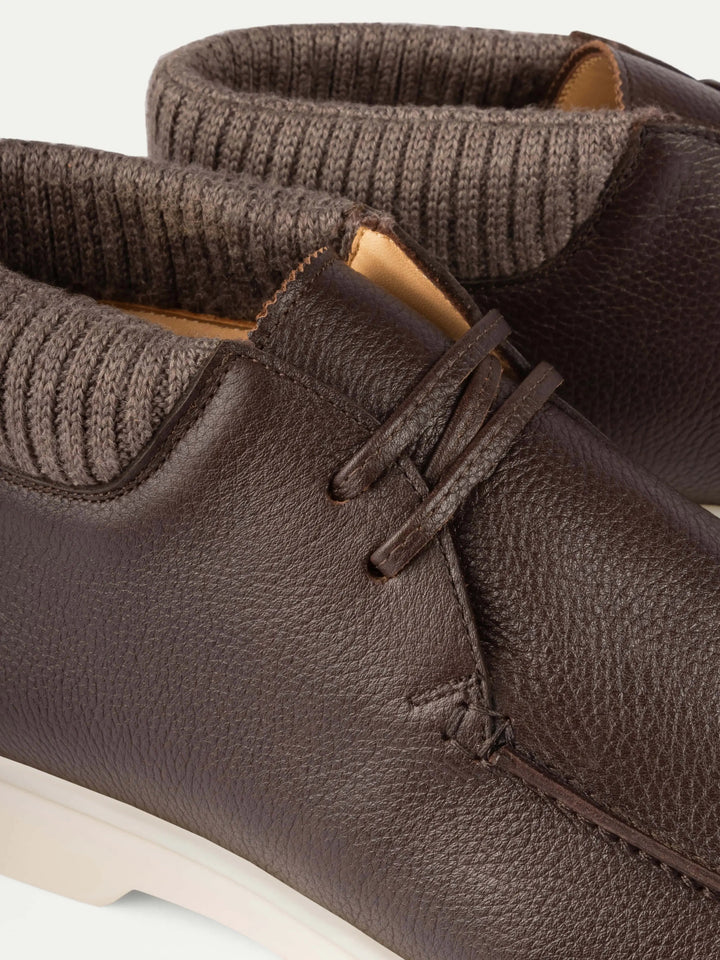 Leather High Laces Loafers Brown