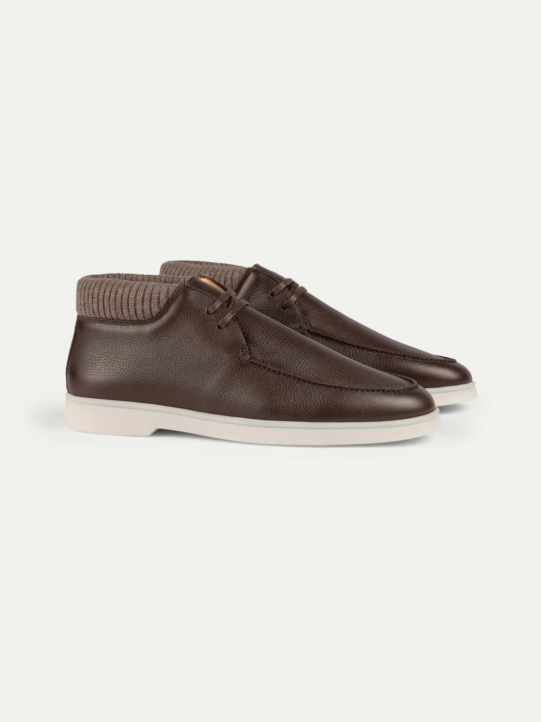 Leather High Laces Loafers Brown