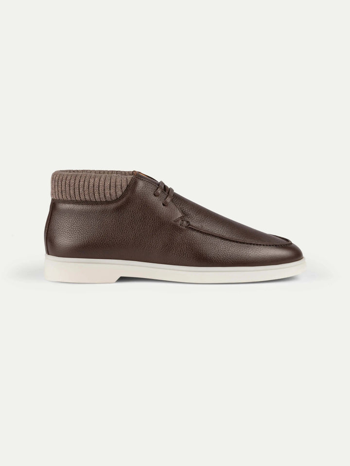 Leather High Laces Loafers Brown